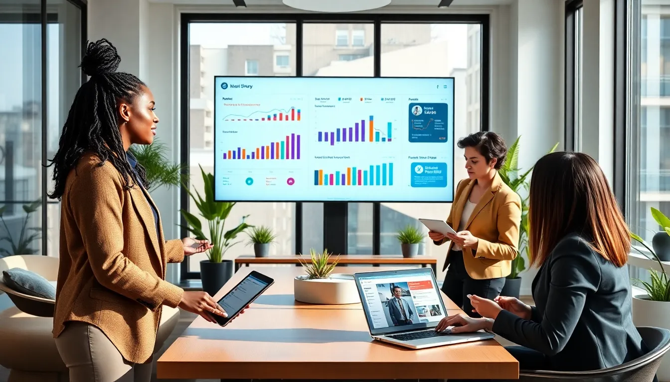 diverse team discussing smart shopping campaigns in a modern office setting.